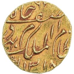 HYDERABAD: Mir Mahbub Ali Khan, 1869-1911, AV 1/8 ashrafi (1.39g), Farkhanda Bunyad, AH1318. UNC
