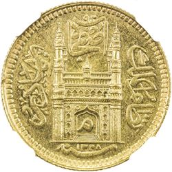 HYDERABAD: Mir Mahbub Ali Khan, 1869-1911, AV ashrafi, Farkhanda Bunyad, AH1328 year 43. NGC MS64