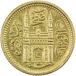 HYDERABAD: Mir Usman Ali Khan, 1911-1948, AV 1/4 ashrafi (2.82g), Farkhanda Bunyad, AH1360 year 31.