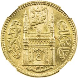 HYDERABAD: Mir Usman Ali Khan, 1911-1948, AV ashrafi, Farkhanda Bunyad, AH1337 year 8. NGC MS65