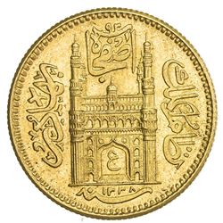 HYDERABAD: Mir Usman Ali Khan, 1911-1948, AV ashrafi, Farkhanda Bunyad, AH1338 year 9. NGC MS66