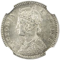 BRITISH INDIA: Victoria, Empress, 1876-1901, AR 2 annas, 1878(c). NGC MS63