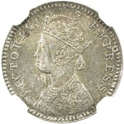 BRITISH INDIA: Victoria, Empress, 1876-1901, AR 2 annas, 1878(c). NGC AU58