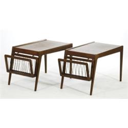 Pair of bedtables, teak and walnut