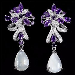 Natural Moonstone & Amethyst Earrings