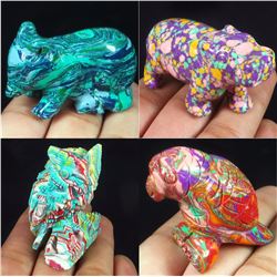 Hand Carved Colorful Calsilica Gemstone 4 Animals