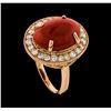 Image 4 : 6.04 ctw Coral and Diamond Ring - 14KT Rose Gold