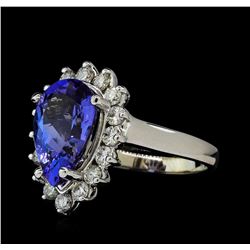 4.81 ctw Tanzanite and Diamond Ring - 14KT White Gold