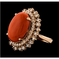 9.68 ctw Coral and Diamond Ring - 14KT Rose Gold