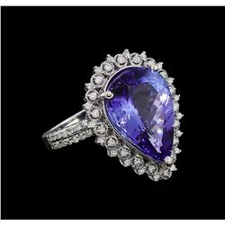 9.78 ctw Tanzanite and Diamond Ring - 14KT White Gold