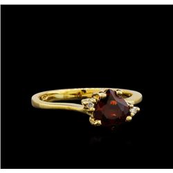 Garnet and Diamond Ring - 14KT Yellow Gold