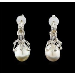 Pearl and Diamond Earrings - 14KT White Gold