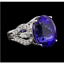 GIA Cert 18.52 ctw Tanzanite and Diamond Ring - 14KT White Gold