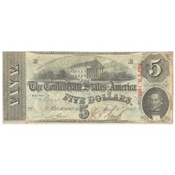 1863 $5 The Confederate States of America Note T-60 CC