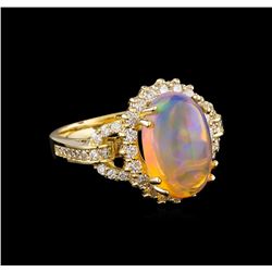 4.01 ctw Opal and Diamond Ring - 14KT Yellow Gold