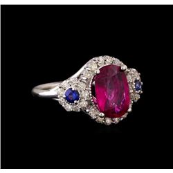 14KT White Gold 2.62 ctw Tourmaline, Sapphire and Diamond Ring