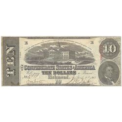 1863 $10 The Confederate States of America Note T-59 CC