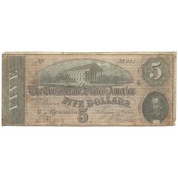 1864 $5 The Confederate States of America Note