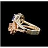 Image 3 : 14KT Two-Tone Gold 1.04 ctw Tanzanite, Morganite and Diamond Ring