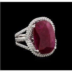 GIA Cert 12.23 ctw Ruby and Diamond Ring - 14KT White Gold