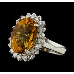 5.98 ctw Citrine and Diamond Ring - 14KT White Gold