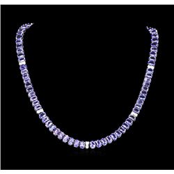 54.00 ctw Tanzanite and Diamond Necklace - 14KT White Gold