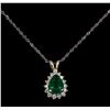 Image 2 : 1.00 ctw Emerald and Diamond Pendant With Chain - 18KT White Gold
