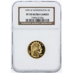 1999-W NGC Graded Ultra Cameo PF70 Washington $5 Commemorative Gold Coin