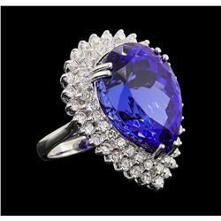 GIA Cert 27.51 ctw Tanzanite and Diamond Ring - 14KT White Gold