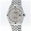 Rolex Stainless Steel Slate Grey Diamond and Emerald DateJust Men's Watch