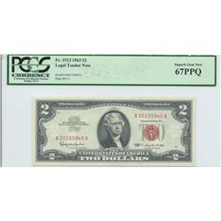 1963 PCGS SGU 67PPQ $2 Legal Tender Bank Note