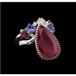 14KT White Gold 13.09 ctw Ruby, Tanzanite and Diamond Ring