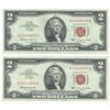 1963 $2 Uncirculated Red Seal Bill Lot of 2