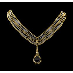 18.93 ctw Onyx and Diamond Necklace - 18KT Yellow and White Gold