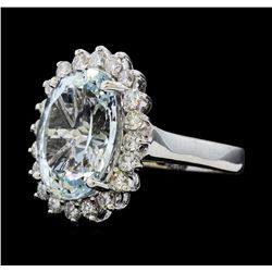 5.95 ctw Aquamarine and Diamond Ring - 14KT White Gold