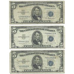 1953 $5 Silver Certificate Currency Lot of 3