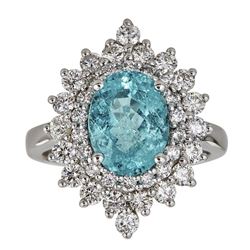 3.03 ctw Paraiba Tourmaline and Diamond Ring - 18KT White Gold