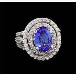 3.65 ctw Tanzanite and Diamond Ring - 14KT White Gold