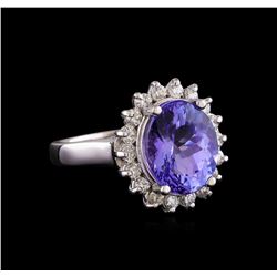 5.03 ctw Tanzanite and Diamond Ring - 14KT White Gold