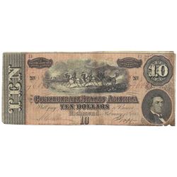 1864 $10 The Confederate States of America Note T-68 CC