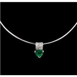 3.02 ctw Emerald and Diamond Pendant - 18KT White Gold