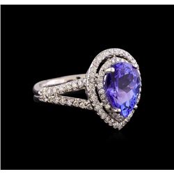 3.15 ctw Tanzanite and Diamond Ring - 14KT White Gold