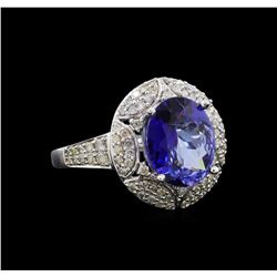 2.85 ctw Tanzanite and Diamond Ring - 14KT White Gold