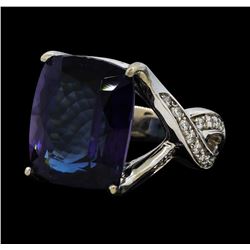 21.63 ctw Tanzanite and Diamond Ring - 14KT White Gold