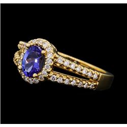 0.75 ctw Tanzanite and Diamond Ring - 14KT Yellow Gold