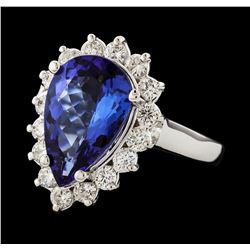 4.40 ctw Tanzanite and Diamond Ring - 14KT White Gold