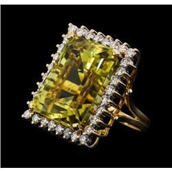 40.00 ctw Lemon Quartz and Diamond Ring - 14KT Yellow Gold