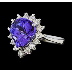 4.92 ctw Tanzanite and Diamond Ring - 14KT White Gold