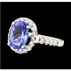 4.10 ctw Tanzanite and Diamond Ring - 14KT White Gold