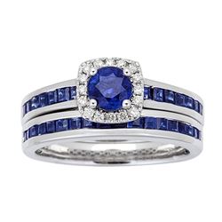 1.70 ctw Sapphire and Diamond Ring - 14KT White Gold